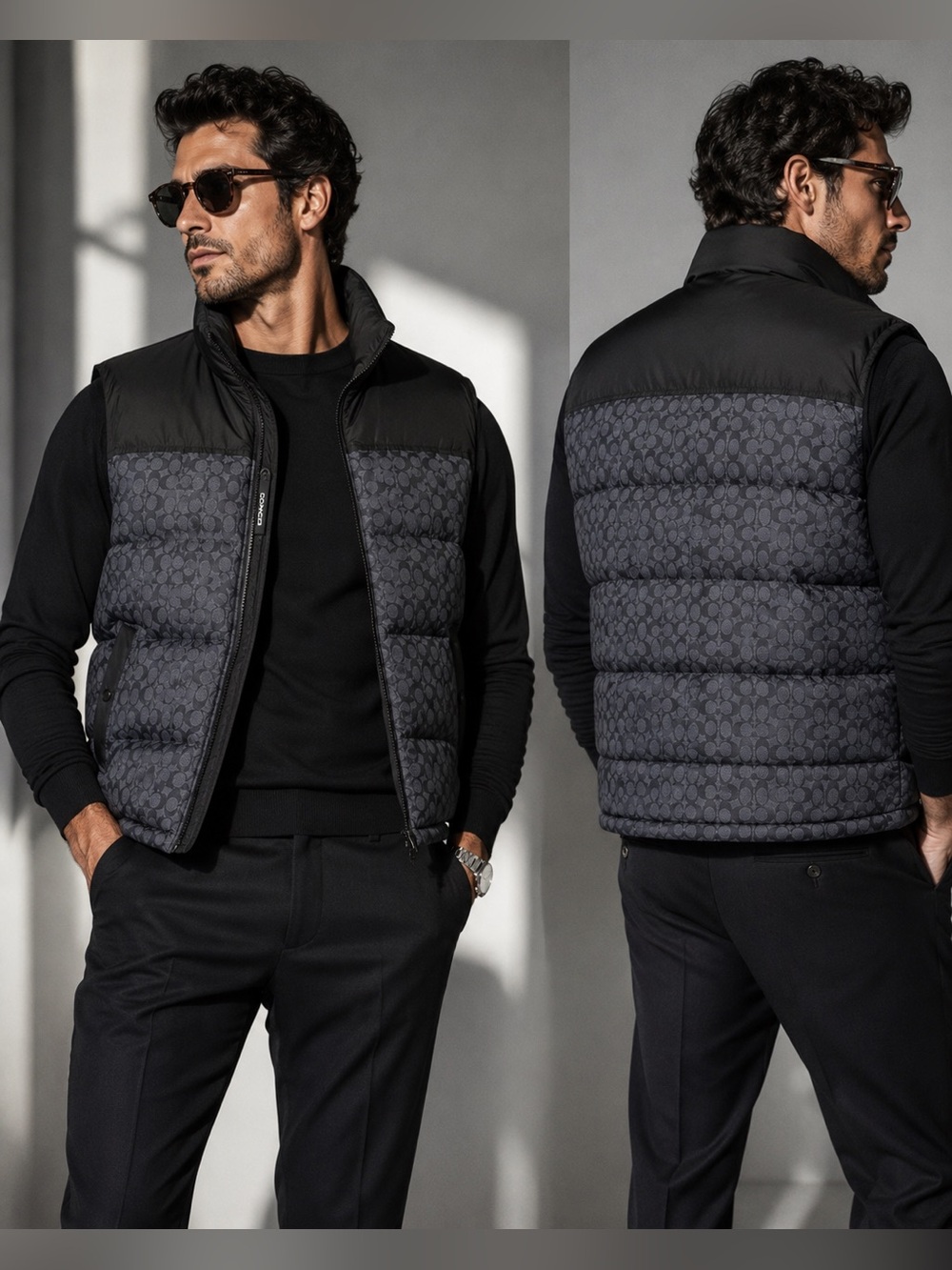 NWT.  Coach Logo Puffer Down Vest Charcoal Black XL Men's MSRP $394